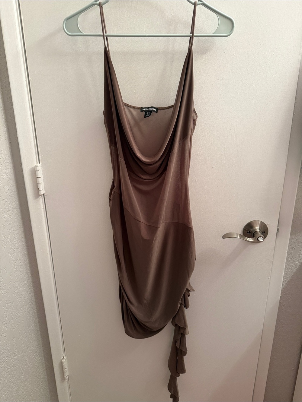 PrettyLittleThing Brown Draped Mini Dress